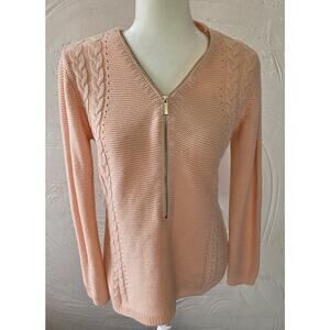 New York & Company Light Pink Unique Zip Up Neck Sweater Size Small
